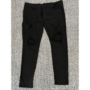 Nova Men's Jeans Sz 42 Black Destroyed Distressed Skinny Jeans Pockets EUC